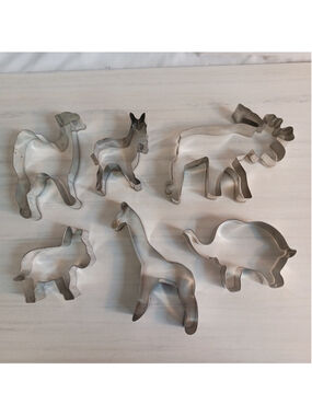 Set Of Six VTG Animal Tin Metal Cookie Cutters Camel Donkey Elephant Moose